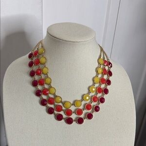 Three Strand Multicolor Statement Necklace - Yellows & Pinks